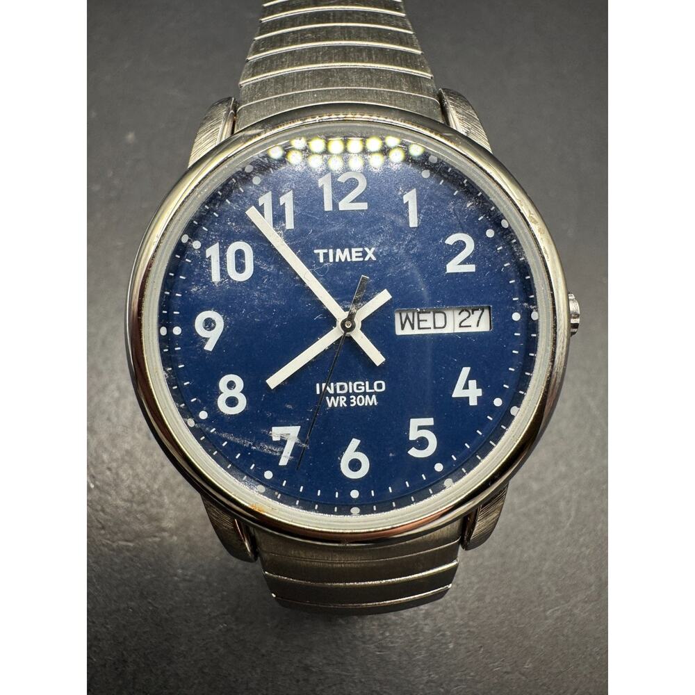 Timex Stainless Steel Easy Reader Day/Date Watch 35mm Stretch Band Working